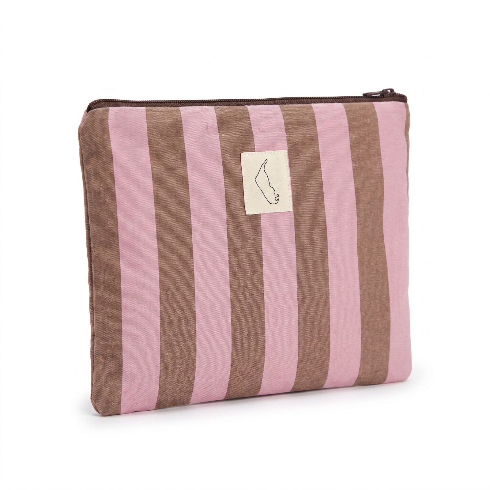 Flache Zip-Pouch mit rosa-braunen Blockstreifen